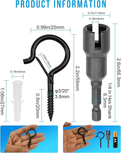 Black Screw Hooks Heavy pack of 12