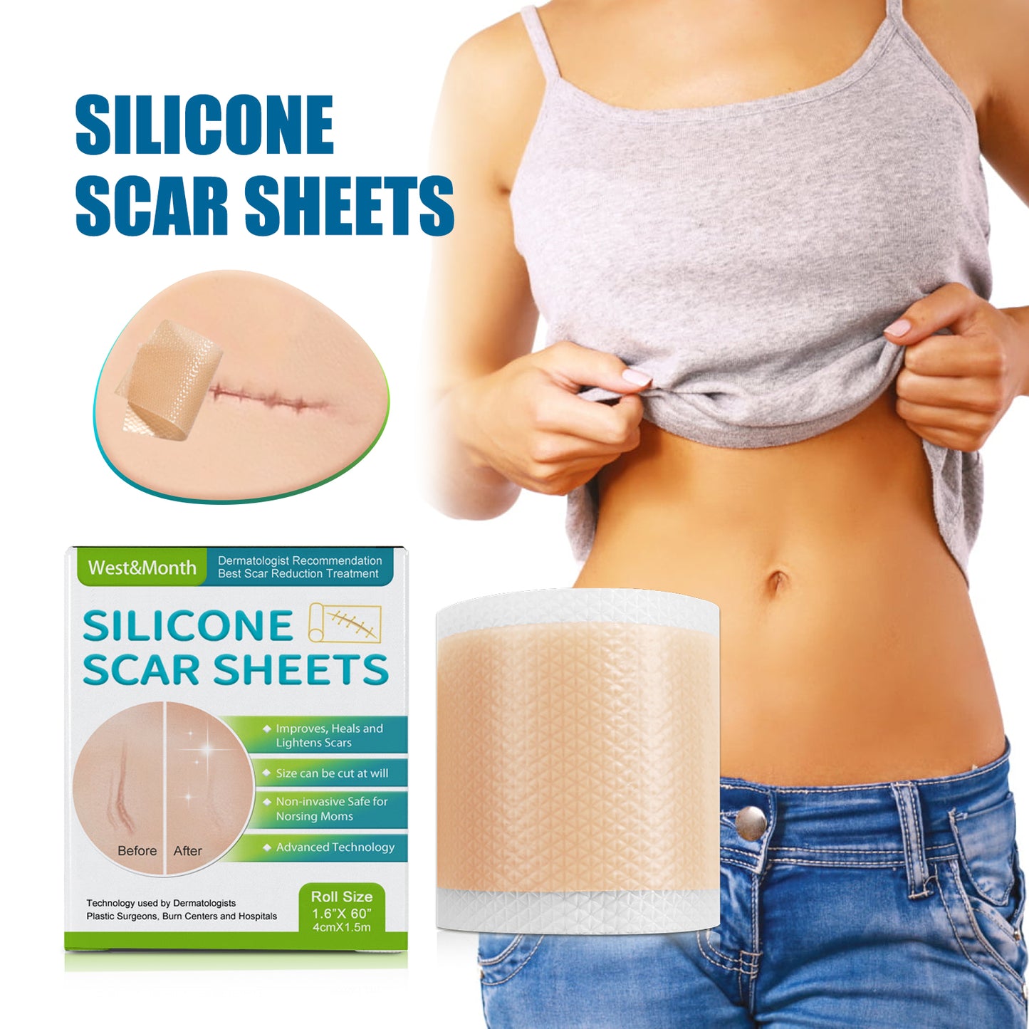 Reusable Silicone Scar Sheet Gel Patch